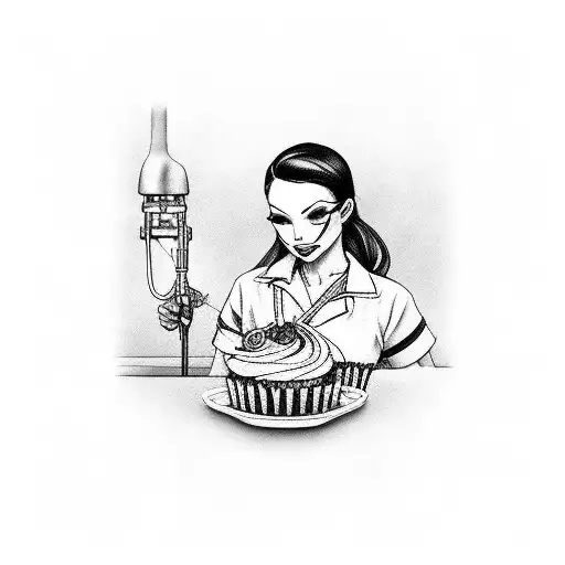 Kinky nurse whisking up a delicious cupcake tattoo design idea