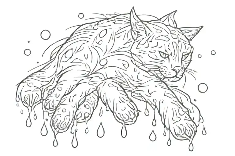 cat paw made of raindrops falling tattoo design idea