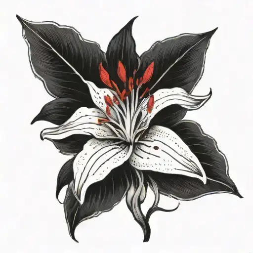 Death with a red lily tattoo design idea