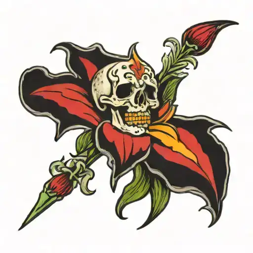 Death with a red lily tattoo design idea