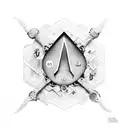 Create a hidden message in a medical symbol that spells out Maedeh's name tattoo design idea