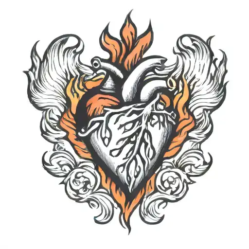 A simple heart, that is burning in top and melting from the bottom with collor tattoo design idea