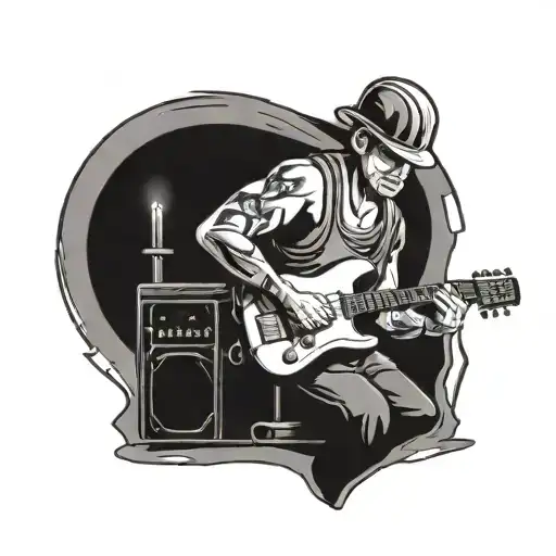 A cartoon version of a construction worker playing a guitar in a sports arena tattoo design idea