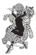 A tiger playing a basketball game with anime characters as the audience tattoo design idea