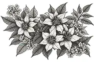 small and delicate flowers intertwined. poinsettia and forget me nots. tattoo design idea