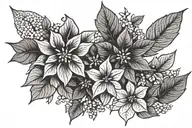 small and delicate flowers intertwined. poinsettia and forget me nots. tattoo design idea