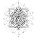 sacred geometry, labyrinth, 4 natural elements, letter S E, tree of life, bee hive tattoo design idea