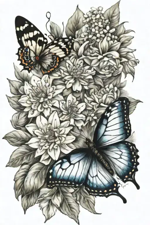 butterfly with flowers tattoo design idea