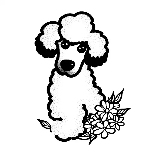 poodle with flowers tattoo design idea