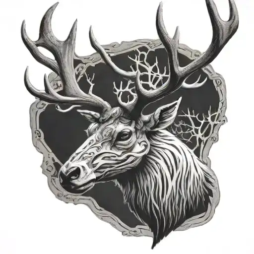 bull elk skull with antlers tattoo design idea