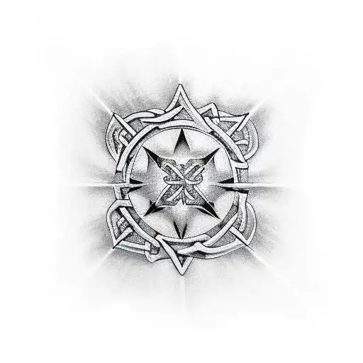 David star, Christian cross, Maltese cross, Celtic rose, writing: Judges 6v12 tattoo design idea