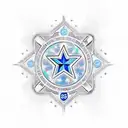 David star, Christian cross, Maltese cross, blue rose, writing: Judges 6v12 tattoo design idea