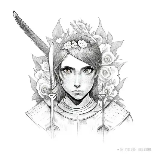 Joan of arc sword surrounded by flowers from soul eater tattoo design idea
