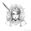 Joan of arc sword surrounded by flowers from soul eater tattoo design idea