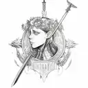 Joan of arc sword surrounded by flowers from soul eater tattoo design idea