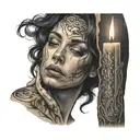 double ended candle burning woman tattoo design idea