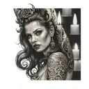 double ended candle burning woman tattoo design idea