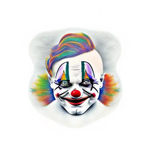 clown tattoo where one side of the face is smiling and the other side is crying, with a smooth transition bet tattoo design idea