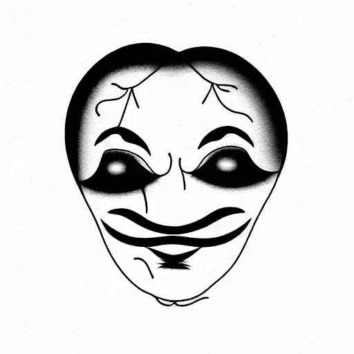 clown tattoo where one side of the face is smiling and the other side is crying, with a smooth transition bet tattoo design idea