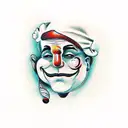 Generate a clown tattoo where one side of the face is smiling and the other side is crying, with a smooth transition bet tattoo design idea