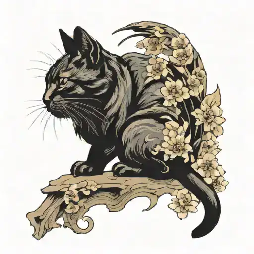 cat and butterfly perched tattoo design idea