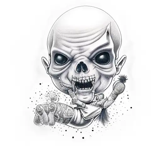 Agent 47 holding a baby in his left arm and his silverballer in his right hand tattoo design idea