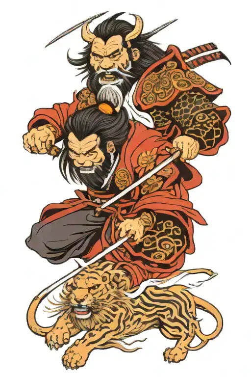 samurai and lion tattoo design idea
