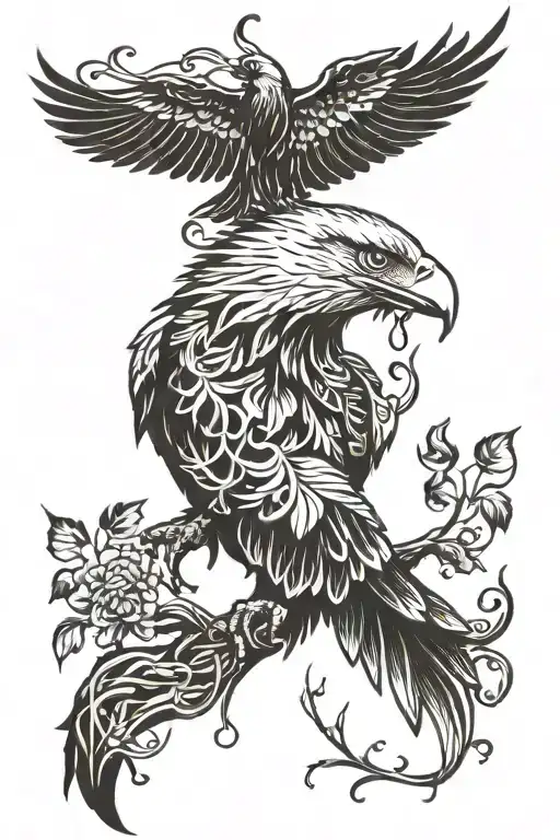 eagle hanging black ivy vines tattoo design idea