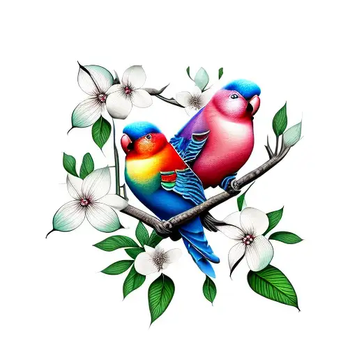 love bird with dogwood tattoo design idea