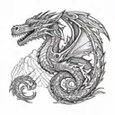 Taylor Swift lyrics incorporated into the design, Long Live song inspired, dragons, mountains tattoo design idea
