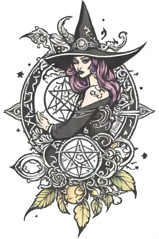 Witchy symbols with moons tattoo design idea