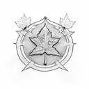 union flag with a maple leaf and robin tattoo design idea