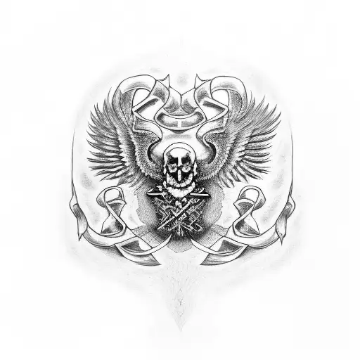 two headed Eagle holding skull tattoo design idea
