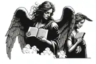 angels with clouds and bible verses tattoo design idea