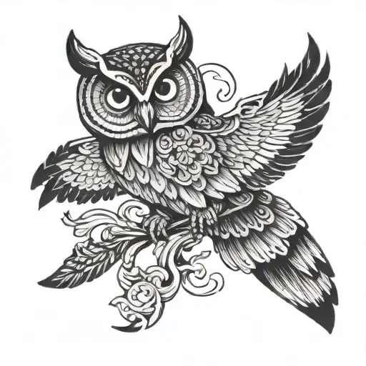 cross tattoo with Owl flying tattoo design idea