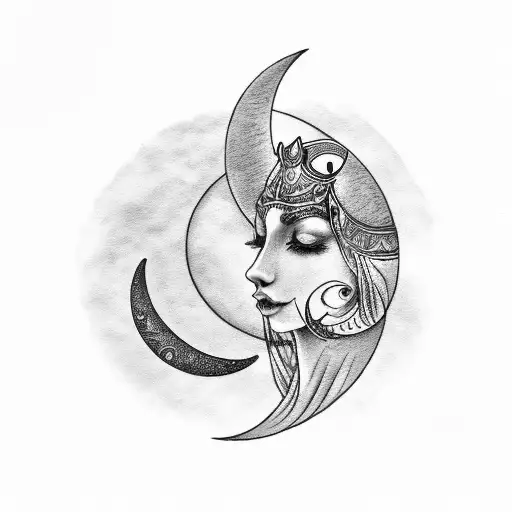 crescent moon, taurus, feminine, goddess tattoo design idea