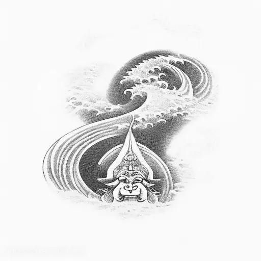 hanuman-inspired tattoo with a twist of Buddhism and the he Great Wave off Kanagawa tattoo design idea