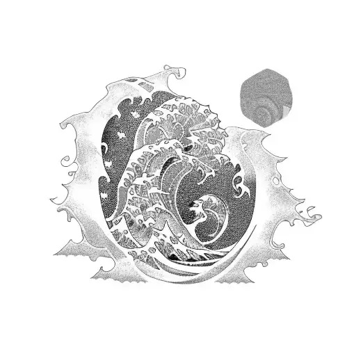 Hoʻoponopono-inspired tattoo with a twist of Buddhism and the he Great Wave off Kanagawa tattoo design idea