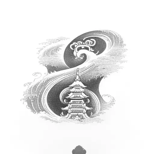 hanuman monkey god-inspired tattoo with a twist of Buddhism and the he Great Wave off Kanagawa tattoo design idea