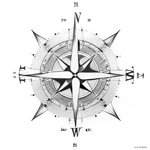 nautic compass with clock tattoo design idea