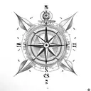 nautic compass with clock tattoo design idea