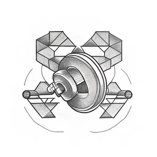 A minimalist tattoo of a gym dumbbell combined with a telescope, representing the passion for both gym and astronomy tattoo design idea