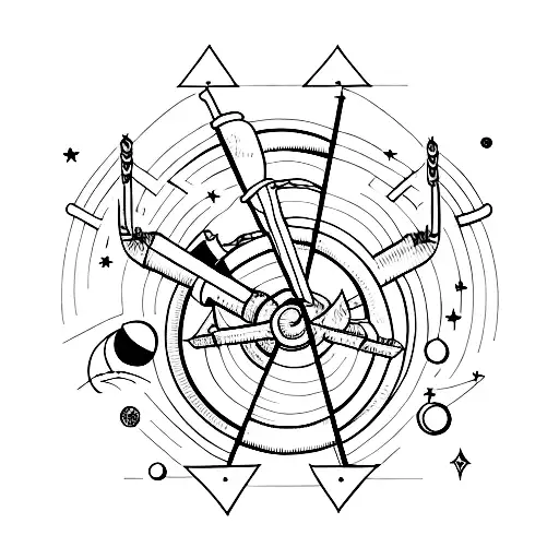 Astronomical symbols forming the shape of a barbell tattoo design idea