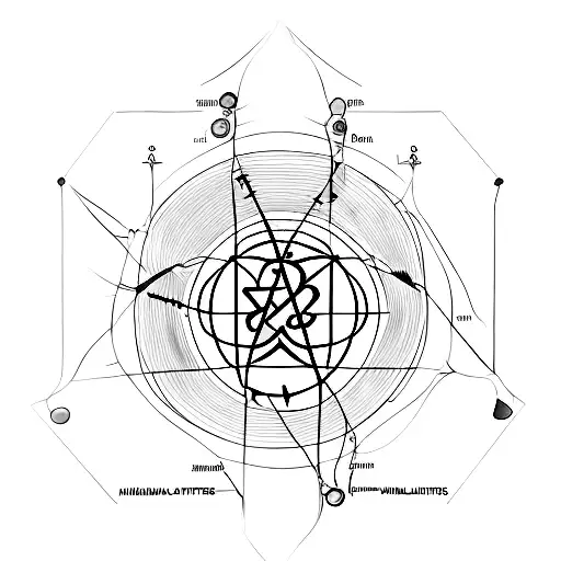A scientific diagram of human muscles with a subtle depiction of atheism symbol tattoo design idea