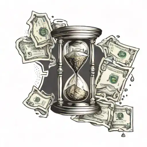 An hourglass filled with money, representing the value of time and wealth tattoo design idea