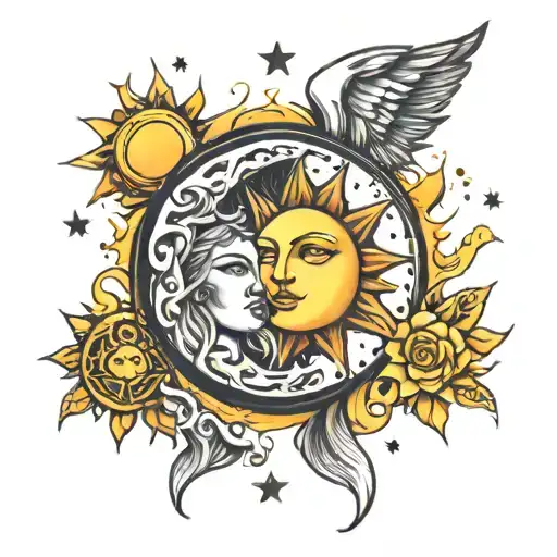 sun and moon tattoo design idea