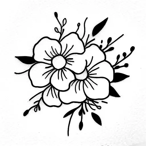 minimalistic LINE drawing of a bouquet of flowers from the birth months january, march, may, june, and december tattoo design idea