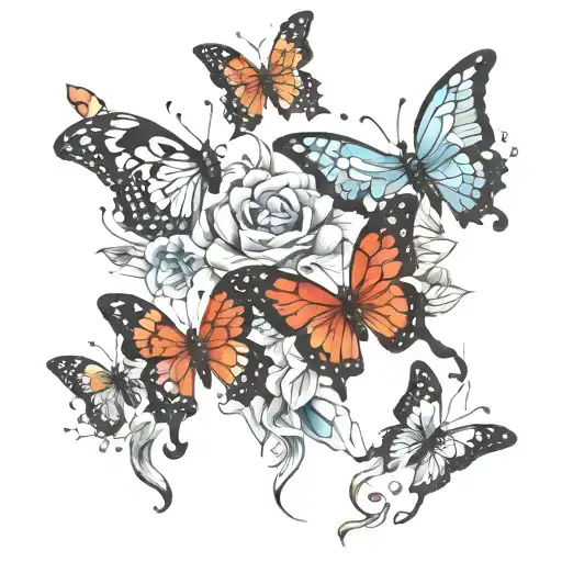 Half broken face butterflies surrounding tattoo design idea