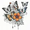 Half broken face butterflies surrounding tattoo design idea