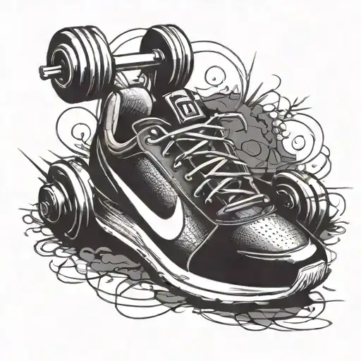 A tattoo design combining a barbell and a running shoe to represent your passion for CrossFit and running tattoo design idea